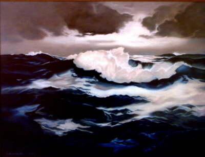 Ocean Scene in Soft Pastel on Velour Board