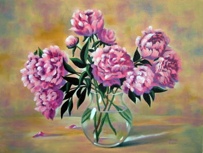 Peonies In Glass Vase After Robert Warren December 3, 2005